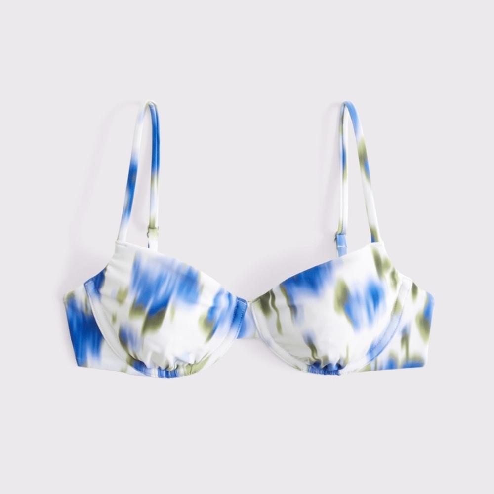 Abercrombie & Fitch Blue and Olive Tie-Dye Underwire Bikini Top